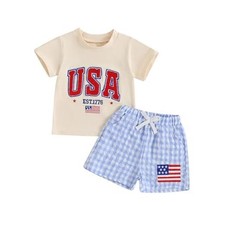 Toddler Boy 4th of July Outfit Baby Boy American Flag 12-18 Months Usa Khaki