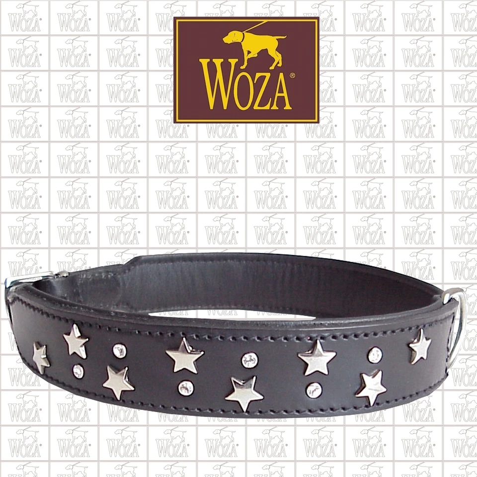 Premium Hundehalsband Swarovski Vollleder WOZA Lederhalsband Rindnappa C2835