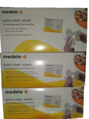 LOT 3 BOXES TOTAL 120   MEDELA QUICK CLEAN WIPE BREAST PUMP KIT CLEANING WIPES