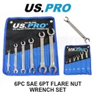 US PRO Tools 6pc SAE Imperial 6pt Flare Nut Spanners Wrench Set Brake Pipe 2295