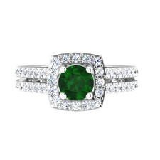 1.55 Ct Round Cut Natural Emerald  Diamond Wedding Ring 925 Sterling Silver