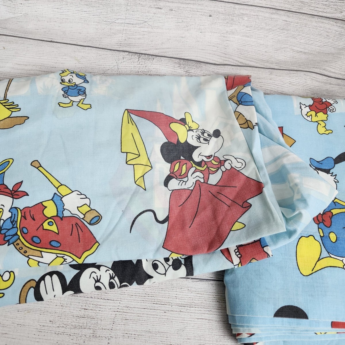 Vtg 80s Disney Frontierland Twin Sheet Set Mickey Mouse Donald