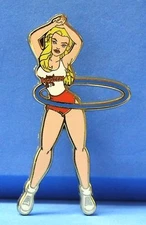 HOOTERS COLLECTABLE SEXY BLONDE BLUE HULA  HOOP GIRL LAPEL PIN