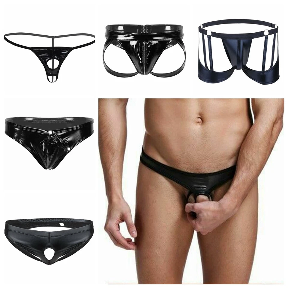 Mens Wet Look PVC Panties Zipper Lingerie Sexy Underwear Bikini Briefs Clubwear - Image 2 of 2