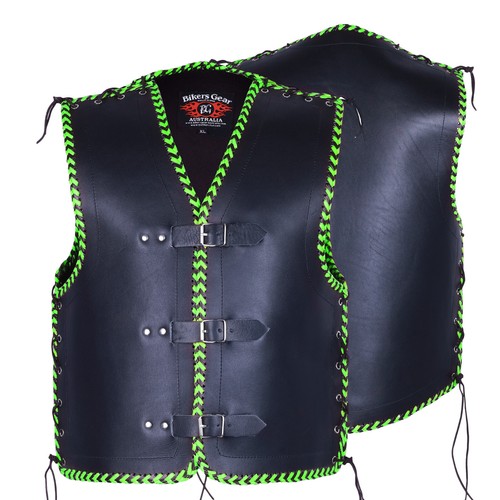 Heavy Duty Motorcycle Motorbike Club Vest Braided Leather Cowhide 4mm Biker - Picture 18 of 32