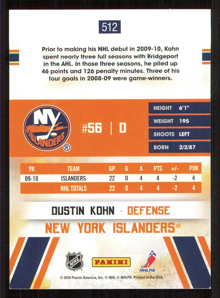 2010-11 Score #512 Dustin Kohn HR RC - Image 2 of 2