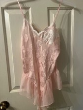 Vintage Gold Label Victoria's Secret Baby Pink Cream Satin Teddy XS P