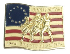 Vintage 1776 - 1976 USA Bicentennial Flag Marching Militia Belt Buckle EXC Cond 