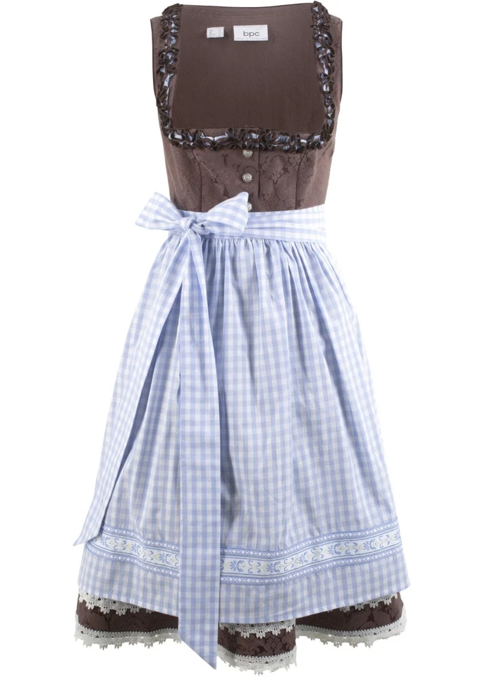 2-tlg Dirndl mit Schürze Gr. 34 bis 52 Trachten-Kleid Midi Oktoberfest-Kleid Neu - Bild 1 von 2