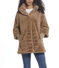 Gallery Women's Camel Oversize-collar Faux-fur Ribbed Sleeve Coat - Size M - Nwt