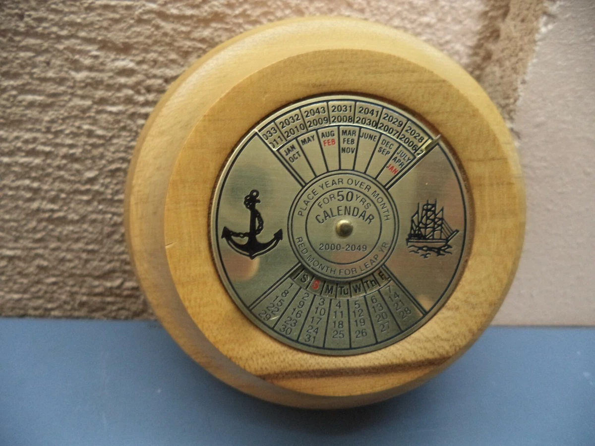 50 Year Calendar 2000-2049 Wood & Metal 3.75” Round Bottom x 2.5” Round Top  VGC | eBay