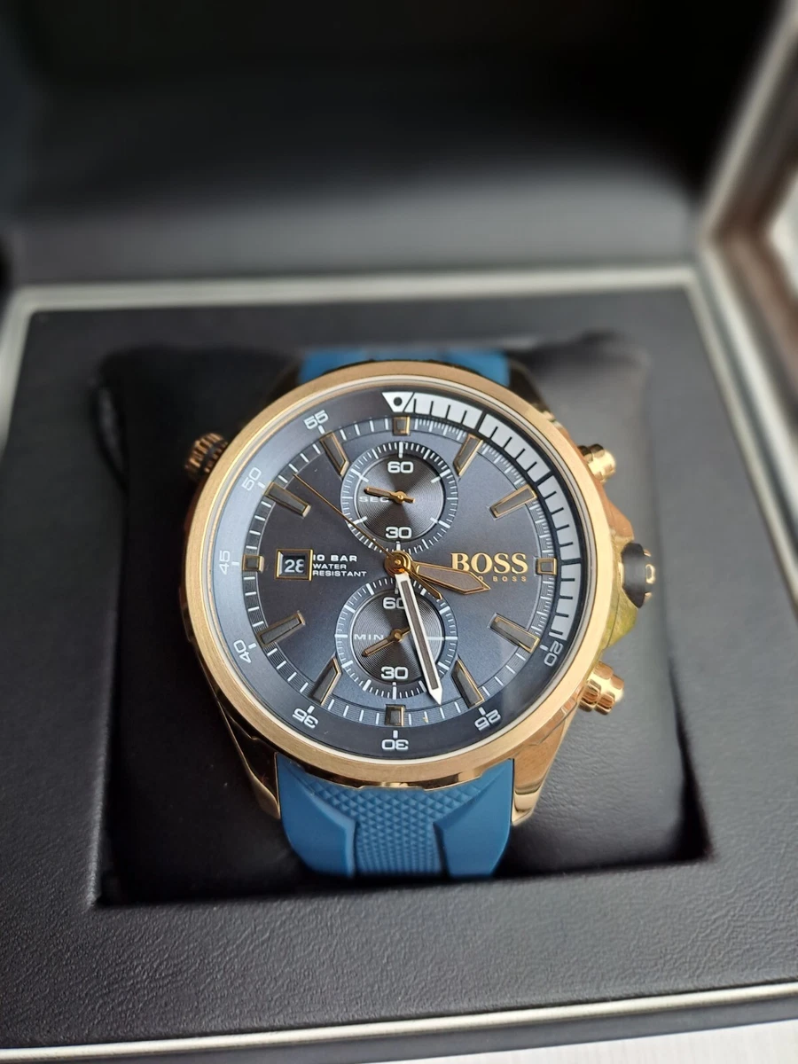 Hugo Boss 1513822 Men s Globetrotter Chronograph Watch Blue Gold