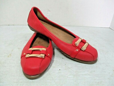 Women's Shoes AEROSOLES Sherbet Red Ballet Flats Buckle