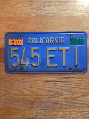 VINTAGE 1970 - 1971 CALIFORNIA BLUE LICENSE PLATE. 545 ETI 