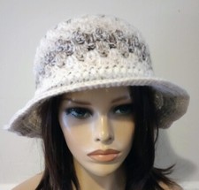 crochet womans handmade bucket hat brim toasted marshmallow loose fit