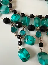 Vintage glass turquoise beads and black plastic beads with bracelet hardware