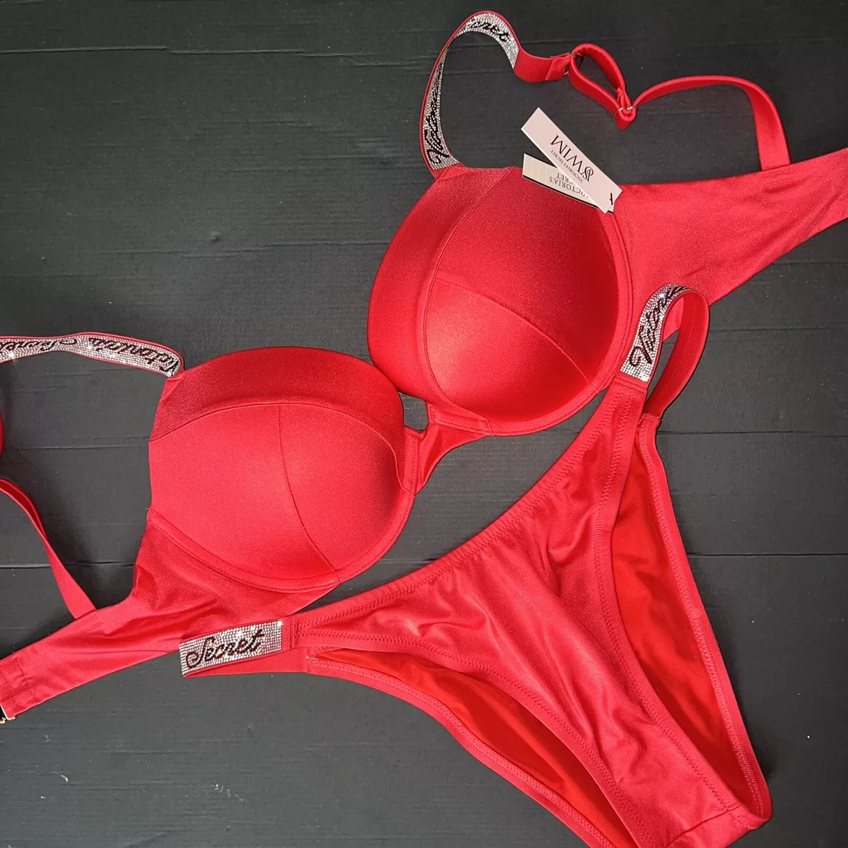 Victoria's Secret 36DD,36DDD BIKINI M,L,XL Brazilian bottom PINK RED SHINE  STRAP