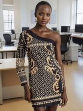 Women's 2025 Fashion Beaded Printed One Shoulder Hip Package Short Dress 