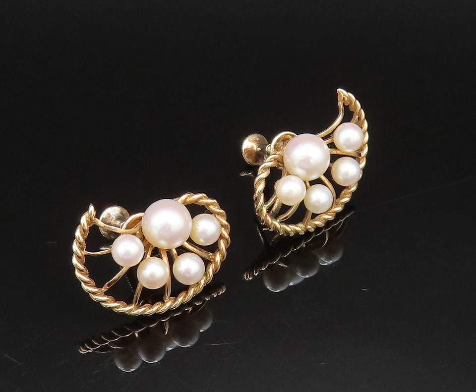 Pendientes MIKIMOTO ORO 14K Vintage Cuerda Torcida Perlas Agua Dulce GE180 Foto 3 de 4