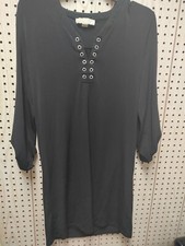 Michael KORS size Medium black slinky 3/4sleeve dress SILVER Grommets