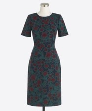 J.CREW Blue Wine Floral Print Preppy Academia Gallery Dress Short Sleeve Size-6