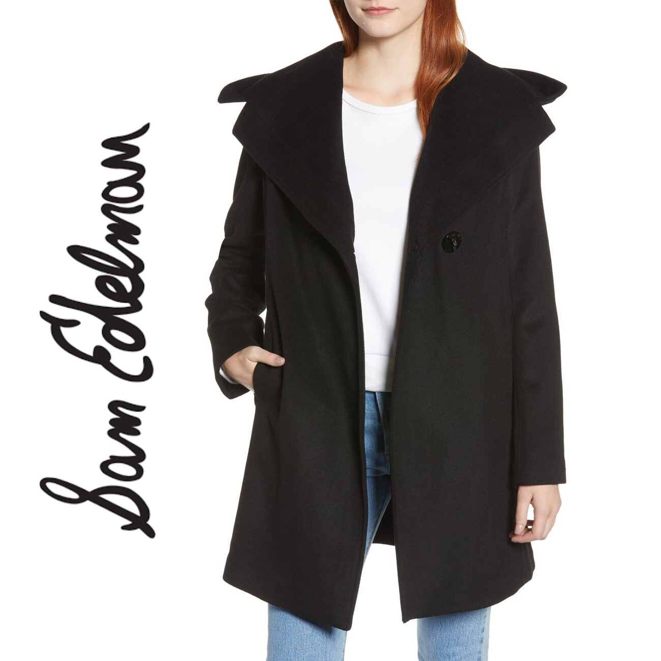sam edelman belted wool blend coat