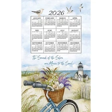 Kay dee Designs kitchen calendar towel seashore beach F3559 year 2026 lighthouse