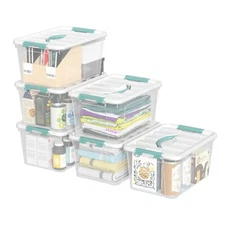 Idotry 14 Quart Latching Storage Box, Stackable Bin W/ Latch Lid &Handle, 6 Pack