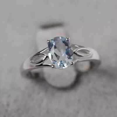 2Ct Oval Lab Created Aquamarine Engagement Band Ring White Gold Plated