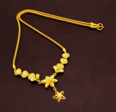 Star Dangle Flower Heart Necklace 22K 23K 24K Thai Baht Gold