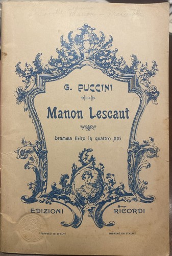 1893 Manon Lescaut Dramma Lirico In Quattro Atti Opera In Four Acts + Broadside! - Picture 2 of 12