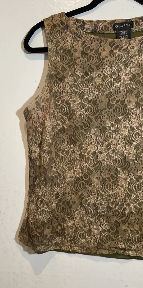 Camiseta sin mangas Y2K Vintage George Lace Fairy para mujer talla L Ombre verde oliva grunge Foto 4 de 4