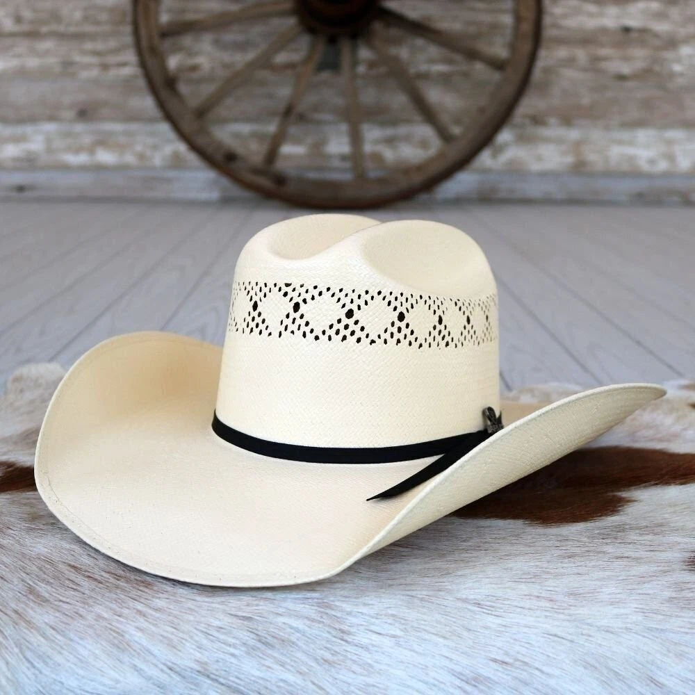 Chapeau De Cowboy Homme Ariat, Taille 7 1/2, Paille Bicolore Ivoire/marron, Bandeau, Western