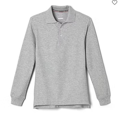 French Toast Boys Long Sleeve Boxy Fit Polo Shirt In Heather Grey Size M
