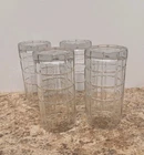 Set of 4 Vintage Anchor Hocking Clear Tartan Block Tumbler Glasses -16oz