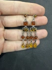 7.7g Vintage Sterling Silver 925 Amber Drop Stud Earrings Jewelry lot O