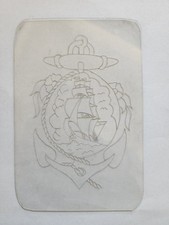1980's Vintage Tattoo Flash Acetate 4x6 Ship Anchor Rope Flowers Boat Navy