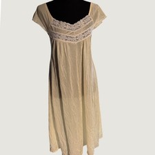 Vintage Cream Lace Trim Nightgown Short Sleeve Midi Sleepwear Cream L