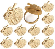 ALPHA Living HOME 12-Piece Antique Gold Metal Napkin Rings – Elegant Pumpki...