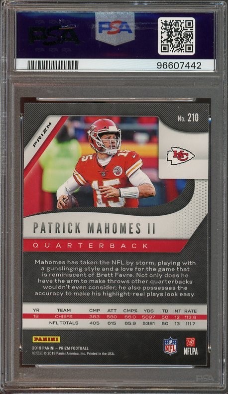 2019 Panini Prizm #210 Patrick Mahomes II GEM-MT Green Prizm PSA 10 Chiefs 7442 view 2