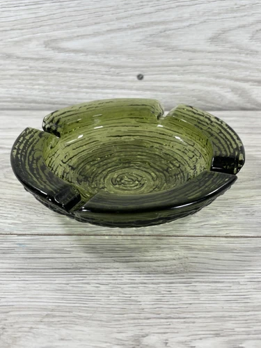 Anchor Hocking Ashtray Soreno Birds Nest Green 6 1/2" Vintage 60’s MCM Avocado
