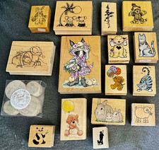 19 x Mixed Job Lot of Wooden Mounted Rubber Stamps - cute Animal