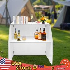 Portable Bar Table for Events 2-Tier 47"L x 42"H Party Camping Stand​​ White