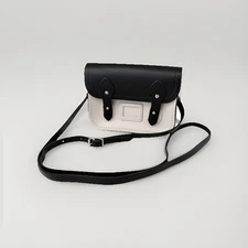 Cambridge Satchel Mini Leather Crossbody Bag Black Ivory Handmade British 6.5”