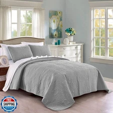 Quilt Set King/Cal King/California King Size Light Grey - Oversized Bedspread