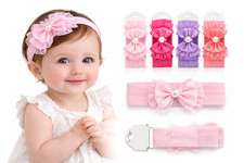 6 pieces Newborn Baby Girl Headband Elastic Headwrap Bow 5" Lace Head Band wear