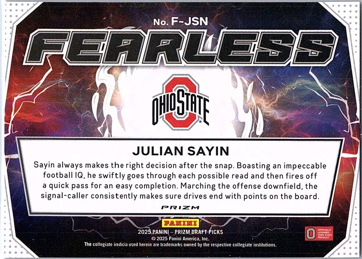 2025 Panini Prizm Draft Picks - Fearless Julian Sayin #F-JSN Gold