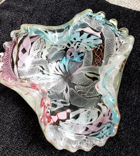 Vintage AVeM Murano Art Glass Tutti Frutti Bowl Fratelli Toso 7.5" x 2.75" T