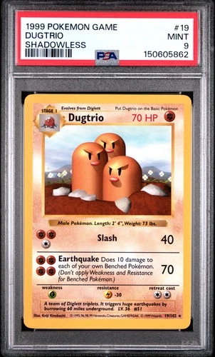1999 POKEMON BASE SET SHADOWLESS #19 DUGTRIO PSA 9