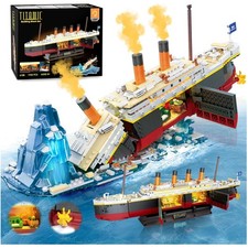 2-in-1 Titanic Bauspielzeug mit Licht, 1935Stück Titanic Schiff Modell Mini B...